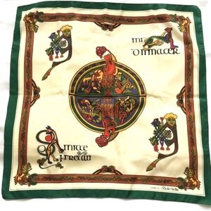 Scarf Book of Kells Inspired Square 26" x 26" Celtic Irish Green Cream